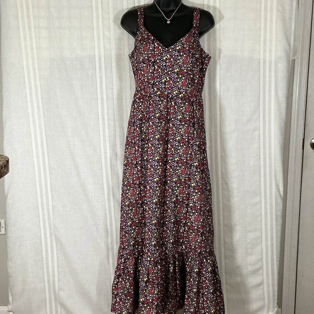 J.Crew Navy Floral Maxi Dress Size 8 Sleeveless Ruffle Hem Summer Vacation